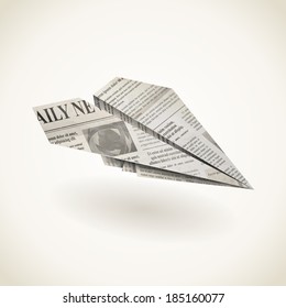 Paper airplane folded newspaper, vector icon