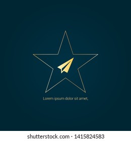 Paper airplane gold logo. Logo Template Design.luxury design.