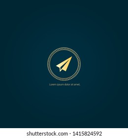 Paper airplane gold logo. Logo Template Design.luxury design.