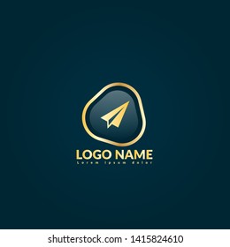 Paper airplane gold logo. Logo Template Design.luxury design.