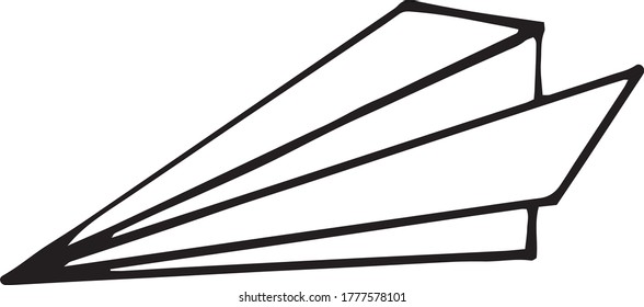 paper airplane hand drawn in doodle style. vector, scandinavian, monochrome. single element for design sticker, icon, card poster plane