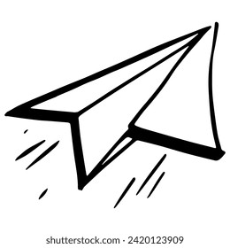 Paper Airplane Hand Drawn Doodle. Pencil scribble