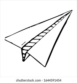 Paper airplane hand-drawn pencil. Sketch lines of the plane drawn with a pen. Vector eps illustration.