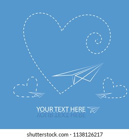 Paper airplane with heart background vector illustration.