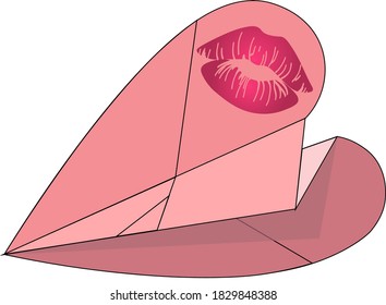 Paper airplane heart shapes whith lip print.