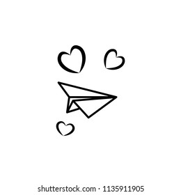 paper airplane with hearts sketch illustration. Element of wedding icon for mobile concept and web apps. Sketch style paper airplane with hearts icon can be used for web and mobile on white background