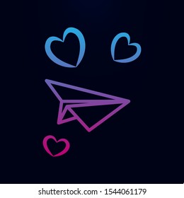 Paper airplane with hearts sketch nolan icon. Simple thin line, outline vector of wedding icons for ui and ux, website or mobile application