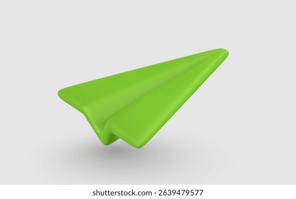 Paper Airplane Icon in Bright Green 3D Style, Perfect for Communication, Message, Flight, or Startup Concepts. Fun and Minimal Look. Vector Illustration.