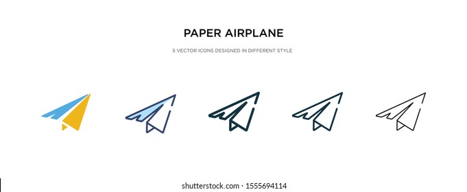 icono del avión de papel en una ilustración vectorial de estilo diferente. dos iconos vectoriales de papel negro y de color diseñados en estilo relleno, contorno, línea y trazo pueden utilizarse para web, móvil, ui