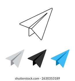 paper airplane icon, line icon, black in combination with light black, white in combination with dark white, light blue in combination with dark blue