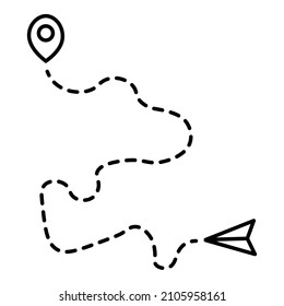Paper airplane icon. Location sign. Way line. Travel symbol. Outline design. Simple art. Vector illustration. Stock image. 