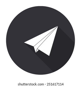 paper airplane icon with long shadow - vector round button