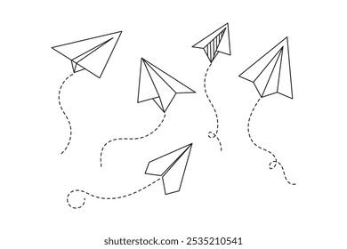 Paper airplane icon. Airplane made of paper. Isolated raster illustration on a white background.