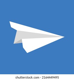 Paper airplane icon on blue background. White paper plane, Message sending, mail concept for website chatting, mobile app, ui. Vector illustration.Sign With Paper Plane Icon.Infographics aircraft mail