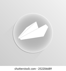Paper airplane icon on a white button with shadow 