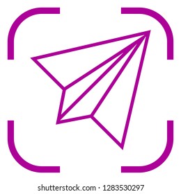 Paper airplane icon in purple focus. White background