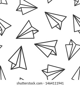 Paper airplane icon seamless pattern background. Plane vector illustration on white isolated background. Air flight business concept.