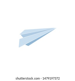 Paper airplane icon. Send, submit, upload sign, symbol. Aircraft, flying machine. Blue airplane. Paper plane travel concept.