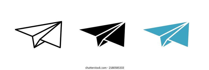 Paper Airplane Icon. Set Of Black Paper Planes. Vector Clipart Isolated On White Background.