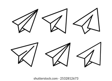 Paper airplane Icon Set. Colorful Folded Paper Planes. Simple Paper Airplanes set.