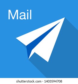 paper airplane icon simple blue red vector illustration on blue background.