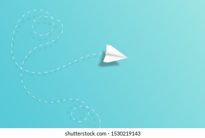 Paper airplane  icon symbol illustration in paper art craft style design. paper airplane finding way for target and business goal,  creative business idea concept. vector illustration 