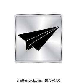  paper airplane icon - vector brushed metal button