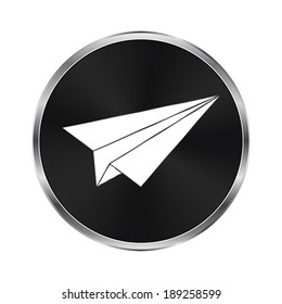  paper airplane icon - vector brushed metal button