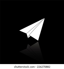 Paper airplane icon - vector illustration with reflection isolated on black