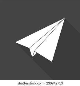 paper airplane icon - vector illustration with long shadow isolated on gray 