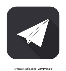 paper airplane icon - vector illustration with long shadow isolated on gray
