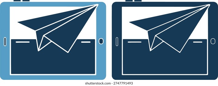 Paper airplane icons on tablet and smartphone