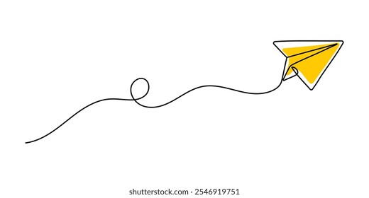  paper airplane illustration with continuous line style isolated white background