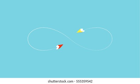 Paper airplane infinity Loop Airmail Minimalistic Flat Line Color Icon Pictogram Illustration