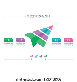 paper airplane infographic template. Four steps information template. innovation infographic template. aviation themed information template