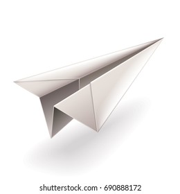 Paper airplane isolated on white photo-realistic vector illustration