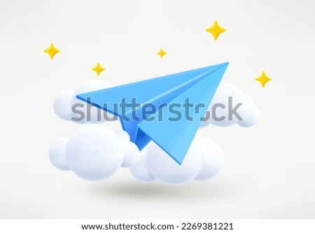 Paper airplane launching. Mail delivery. 3d vector illustration
