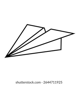 Paper airplane line art icon isolated on white background.