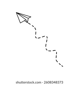 Paper airplane with line dotted route. Vector illustration isolated on white background.