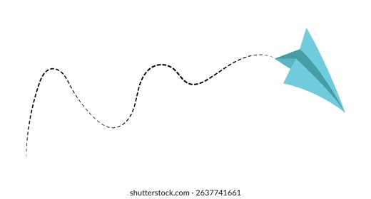 Paper airplane with line dotted route. Sending message linear fold plane with dotted path. Vector isolated on white background in eps 10.