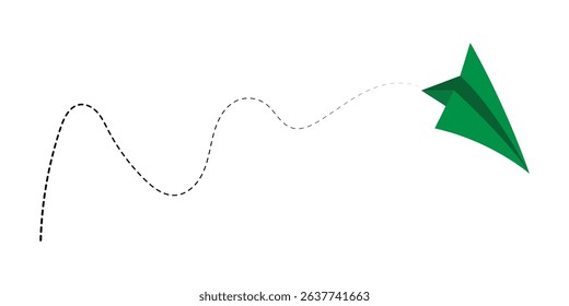 Paper airplane with line dotted route. Sending message linear fold plane with dotted path. Vector isolated on white background in eps 10.