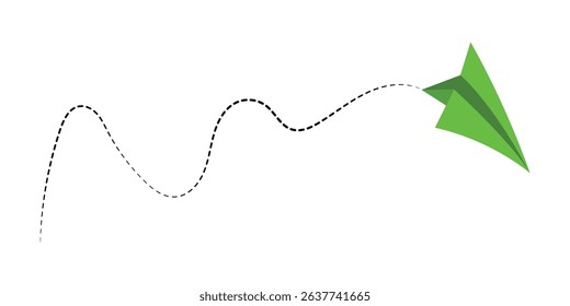 Paper airplane with line dotted route. Sending message linear fold plane with dotted path. Vector isolated on white background in eps 10.