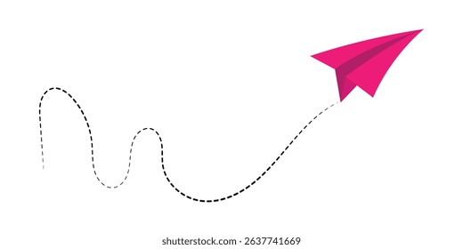 Paper airplane with line dotted route. Sending message linear fold plane with dotted path. Vector isolated on white background in eps 10.
