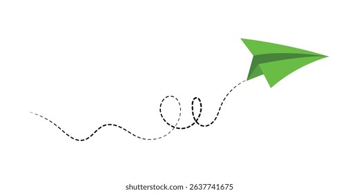 Paper airplane with line dotted route. Sending message linear fold plane with dotted path. Vector isolated on white background in eps 10.