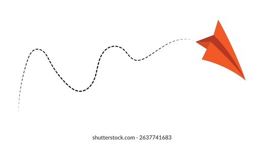 Paper airplane with line dotted route. Sending message linear fold plane with dotted path. Vector isolated on white background in eps 10.