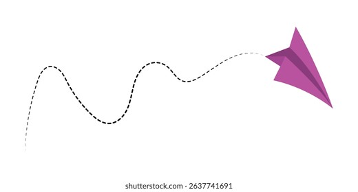 Paper airplane with line dotted route. Sending message linear fold plane with dotted path. Vector isolated on white background in eps 10.