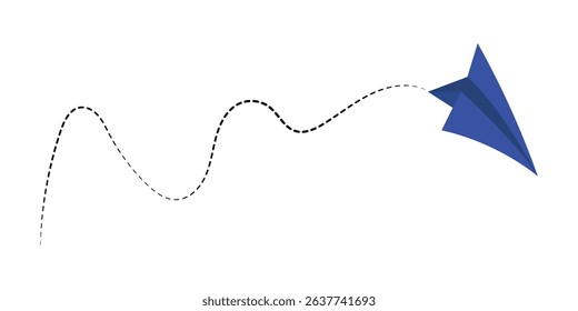 Paper airplane with line dotted route. Sending message linear fold plane with dotted path. Vector isolated on white background in eps 10.