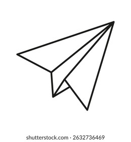 Paper Airplane Line Icon. Communication, Messaging, And Creativity Outline Symbol. Represents Email, Flight, And Innovation. Editable Stroke. Isolated Vector Illustration.