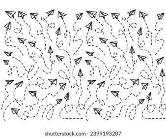 Paper airplane lines. paper Airplane with route line path. flying Paper airplane with dotted track direction. Paper airplanes. 