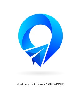 paper airplane location logo gradient concept